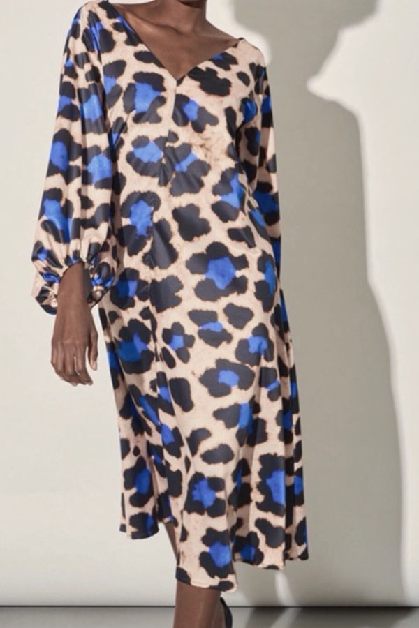Blue Leopard Midi Dress